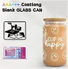 US CA Stock 16oz Sublimation Glass Beer Mugs with Bamboo Lid Straw Tumblers DIY Blanks Frosted Clear Can Can Can Transfer Cocktail Cups Tumbler 1023