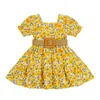 女の子のドレス1-6Yキッズガールボヘミアンフローラルドレスベビー夏服のベルトの子供と一緒にライン