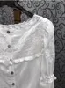 Женские блузки, хлопковые топы, осень 2023, модная укороченная женская сексуальная тюлевая кружевная вышивка в стиле пэчворк, повседневная белая блузка с длинным рукавом