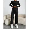 Pantalon de deux pièces pour femmes Sporty 2023 Street Chemises à manches longues Crop Top et Pantalon Pièces Ensemble Lady Automne Sportsuits Femmes Survêtements doux H304