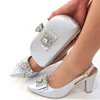 Dress Shoes Doershow Arrival African Wedding And Bag Set Silver Color Italian With Matching Bags Nigerian Women Party!SZX1-9