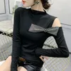 Women's T Shirts 2023 Fall Winter European Clothes Cotton T-shirt chic sexig ihålig bowknot glänsande dimaonds kvinnor toppar handgjorda tees