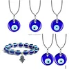 Pendant Necklaces Antique Deep Sea Blue Evil Eye Pendant Necklace Turkish Choker Glass Eyes Leather Rope Chain Jewelry Gift Jewelry Ne Dhbkl