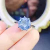 Bagues de cluster Naturel Véritable Bleu Topaz Bague Ronde Grand Style Par Bijoux 10 10mm 5.8ct Pierre Précieuse 925 Sterling Argent Fine J23955