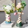 Vases Creative moderne tête d'animal résine succulente vase pot de fleurs peinture à la main girafe zèbre panda soufflant des bulles buste figure