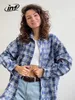 Chemises décontractées pour hommes Gonflage Brossé Check Hommes Bleu Plaid À Manches Longues Surdimensionné Mâle Plus Taille 231023