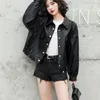 Women's Leather Autumn Faux Jacket Women Turndown Collar Pu Motorcycle Black Punk Coat Female Rivet Zipper Outerwear Q382