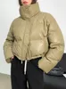 Kadınlar Down Parkas Jmprs Amerikan Biker Kadın Pu Puffy Coat Kış Retro Kırpılmış Günlük Kalın Sıcak Lady Uzun Kollu Gevşek Pamuk Palto 231023