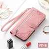 Étui portefeuille en cuir PU avec porte-carte à fermeture éclair et fleur pour Google Pixel 8 Pro 7A 7 6A 6 5a 5 4, support à rabat, housse de téléphone Funda avec lanière