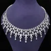 Necklace Earrings Set 4 Pcs Tassel Drop Sets Cubic Zirconia Wedding Dubai White Gold Plated Bridal