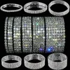 Brazalete Treazy 1-10 filas Rhinestones Brazaletes de boda nupcial GoldSilver Color Crystal Stretch Pulsera Mujer Pulsera Joyería elástica 231021