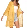 Damskie stroje kąpielowe 2023 Summer Fashion Beach Suncreen Pluszowa piłka Jacquard Transparent Cardigan Flare Sleeve Elegancka seksowna okładka