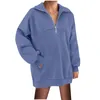 Sweat-shirt à capuche pour femme, confortable, surdimensionné, demi-fermeture éclair, manches longues, quart, pull, hiver
