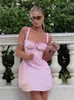 Urban Sexy Dresses Sexy Strapless Suspender Dress Women Solid Lace Up White Pink Short Dresses 2023 Summer Casual Female Party Club Vestidos T231023