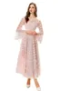 Women's Runway Dresses O Neck Long Flare Sleeves Tiered Ruffles Layered Elegant Designer Party Prom Evening Gown