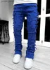 Men's Pants European and American street fashion ins hot style elastic patch denim straight-leg pants new men's fashion retro denim trousers Q231023