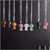 Pendant Necklaces Pendant Necklaces Mini Mushroom Necklace Natural Stone Crystal Quartz Healing Energy For Women Gift Stainless Steel Dhw30