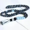 Hanger Kettingen Sneeuwvlok Obsidiaan Mala Kralen 108 A-quamarijn Ketting Japa Gebed Kwastje Yoga Sieraden Voor Mannen