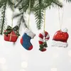 Classic Resin Christmas Tree Pendants Charms Plastic Santa Socks Hat Hanging Decorations Plane Merry Xmas Happy New Year Festive Party Home Indoor Outdoor Hang Gift