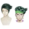 Jojo's Bizarre Adventure Rohan Kishibe Cosplay Korte Donkergroen Hittebestendige Synthetische Haar Pruiken + Cap Cospaly Pruik