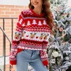 Suéteres femininos Rena Jacquard Casual Pulôver Suéter de Natal Preguiçoso Outono e Inverno Europeu Americano Malha