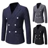 Costumes pour hommes Blazers Noir Rayé Hommes Blazer Mode Double Boutonnage Hommes Costume Veste Manteaux Casual Business Costume Masculino S-3XL 231023