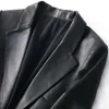 Kvinnors kostymer blazers Nerazzurri Spring Autumn Black Leather Blazer Women Single Button Slim Fit Designer Womens Leather Jackets and Coats 5xl 6xl 7xl 231021