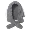 Berets Winter Warm Hooded Long Scarf Hat Puppy Ears Fuzzy Plush Earflap Cap Shawl