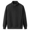 Waffle Zipper Half Height Standing Neck Sleeves for Men's Solid Color Loose Fitting Pullover