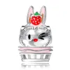 Metalli Sterling di alta qualità Sier S925 Moda Simpatici animali Bracciale con coniglio rosa Charms Perline Stberry Perline sciolte Consegna di goccia Dhaon