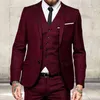 Mäns kostymer Bourgogne män Slim Fit Formal Groom Prom Tuxedo 3 -stycken Anpassad manlig blazerjacka med Pant Vest Male Fashion