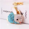 Kluczowe pierścienie Kreatywne urocze kreskówka Rhinestone Zodiac Rabbit Blapain Lady Bag Metal wisiorek Little Jewelry Dhja8