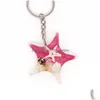 Keychains Lanyards Wholesale Unique 4 Colors Creative Fashion Amber Luminous Key Chain Real Starfish Specimen Car Ys2K006 Drop Deliv Dhdxb