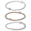 Pingente de prata esterlina charme novo 925 prata esterlina densa incrustada pulseira para meninas, moda minimalista redonda grânulo corrente pulseira