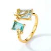 Cluster Rings Women Topaz Ring S925 Sterling Silver 10K Gold Plated Blue Green Quartz Double Gemstone Fine smycken Tillbehör