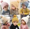 Cute Baby Knitted Hat Fashion Kids Warm Winter Soft Fur Pom Ball Caps Candy Color Crochet Beanie Cap DC668