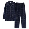 Mannen Nachtkleding Winter 100 Katoenen Pyjama Voor Mannen 2 Stuks Lounge Blauw Plaid Pijama Hombre Thuis Kleding Pure Pyjama set 231020