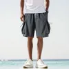 Men's Shorts Mens Cargo Solid Color Straight Overalls Retro Beach Pants Business Social Loose Elastic Waist Male