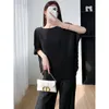 Women's T Shirts Miyake T-shirt Summer 2023 High-end Pleated Loose Large Yards Thin Bat Sleeve Round Neck Pullover Tops