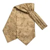 Bow Ties Hi-tie Gold Silk Mens Ascot Hanky ​​Mankietki Zestaw Jacquard Floral Paisley Vintage Formal Cravat Tie