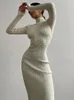 Urban sexy jurken XIZOU gebreide witte jurk coltrui lange mouw bodycon herfst winter elegante feestavond zwart voor dames 231023