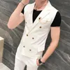 Costumes pour hommes (gilet pantalon) mode Version coréenne coupe ajustée Style britannique Double boutonnage gilet de mariage sans manches ensemble 2 pièces