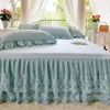 Sängkjol spets tvättad bomull enstaka dubbelplåt set broderad solid madrass täcker prinsessan stil sängäcke kudde 231023
