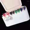 Dangle Earrings One Pair FRESHWATER PEARL Reborn Keshi Baroque White Red/blue/green Zircon Hook Wholesale Beads Nature FPPJ