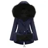 Dames Down Dames Winter Effen Kleur Fleecevoering Dikke warme jas Lady Casual Slim Trekkoord Capuchon Vrouwelijke Bontkraag Parka