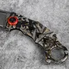 High Hardness Sharp Karambit Knife Stainless Steel Curved Blade Tactical Folding Knife Print Steel Handle for Hunting Camping Fishing and Field Survival