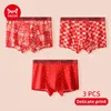 Sous-vêtements MiiOW 3pcs Année de la mode Rouge Imprimer Mens Sous-vêtements Boxer 7A Antibactérien Coton Entrejambe Mâle Culotte Boxers Hommes