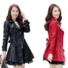 Women's Leather 2023 Spring Autumn Jacket Coat Midlängd Lady Windbreaker 4xl