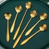 Kaffescoops Flower Spoon Set liten tesked söt glass dessert silver guld rostfritt stål för te