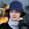 Bérets Mode Solide Seau Cap Vintage Laine Feutre Pêcheur Automne Hiver Femmes Élégant Large Bord Bowknot Chapeaux Chauds En Gros